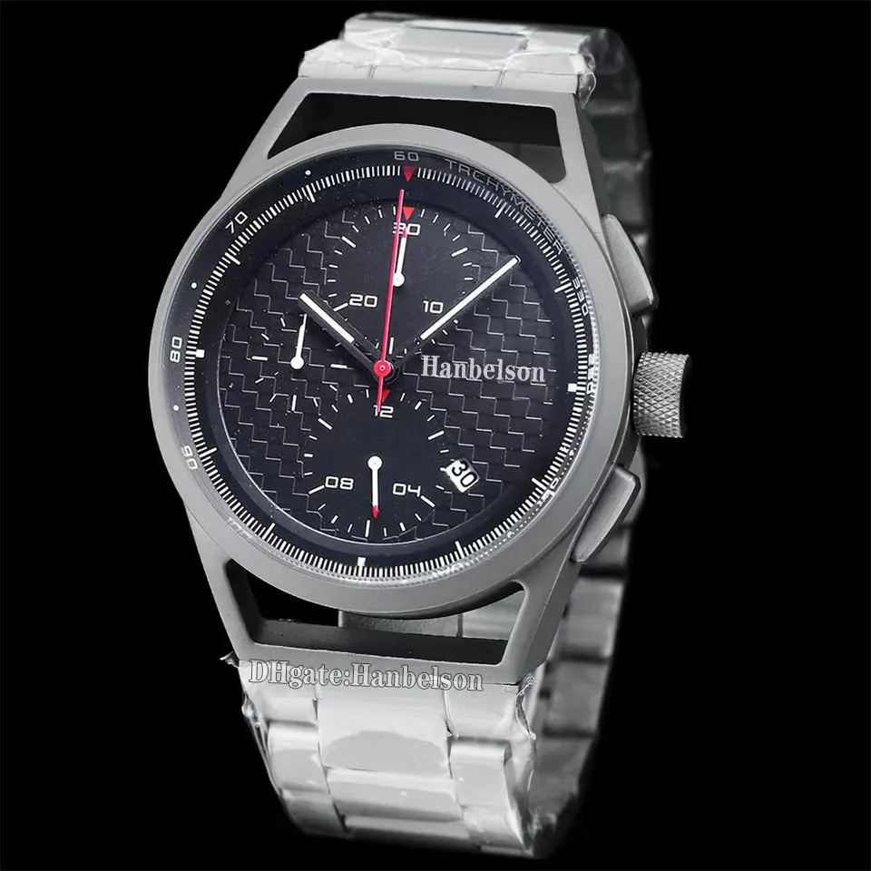 Male Chronograph Watch Japanese Quartz Movement Hollow Titanium Steel Case Fiber Dial Wristwatch 44MM Timepiece