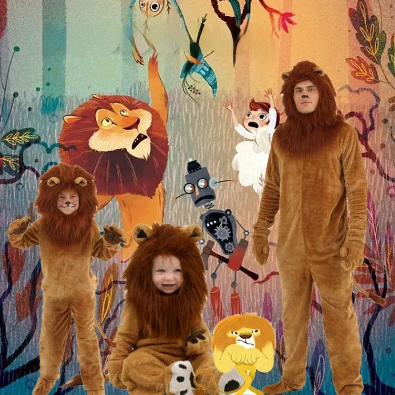 Halloween crianças adlut unisex desempenho fantasia vestido de cabelos longos leões o rei leão cosplay trajes macacões festa vestir-se 231225