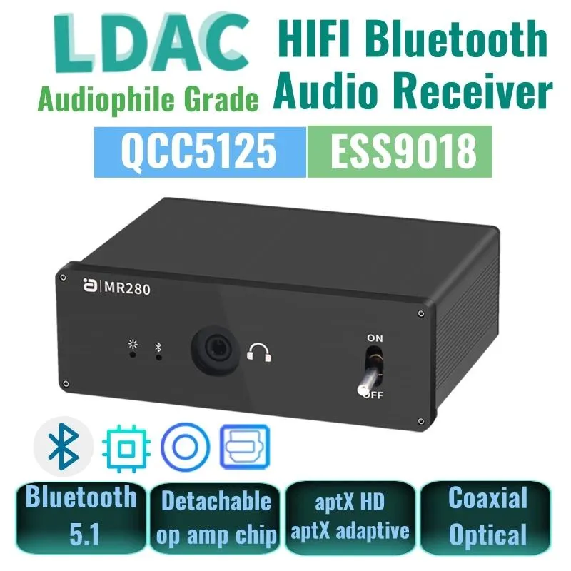 Conectores dac bluetooth 5.1 receptor de áudio contrata para fone de ouvido adaptador sem fio qcc5125 es9018 aptx hd para estéreo doméstico