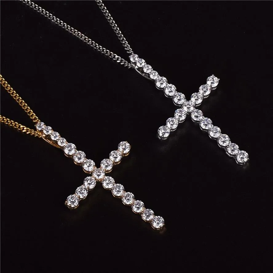 Micro Pave Iced Out кубический циркон, большой крест с цирконием, подвески, ожерелье, ювелирная веревка или кубинская цепочка1797