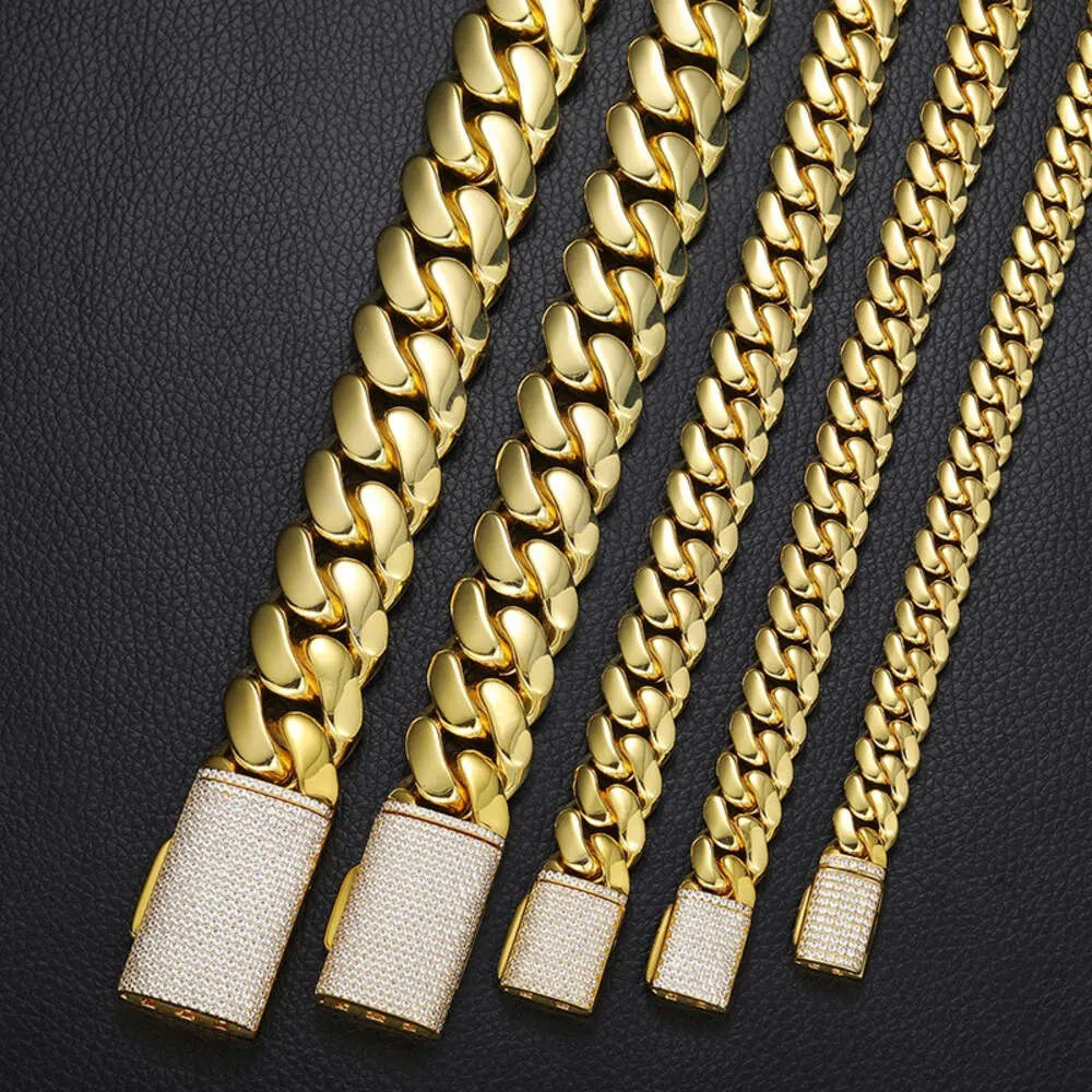 Iceman Jewelry 12mm-20mm Diamond Lock Link Gold Plating Chain Cuban Necklace Jewelry 10 Gram Gold Cuban Link Chain Designs