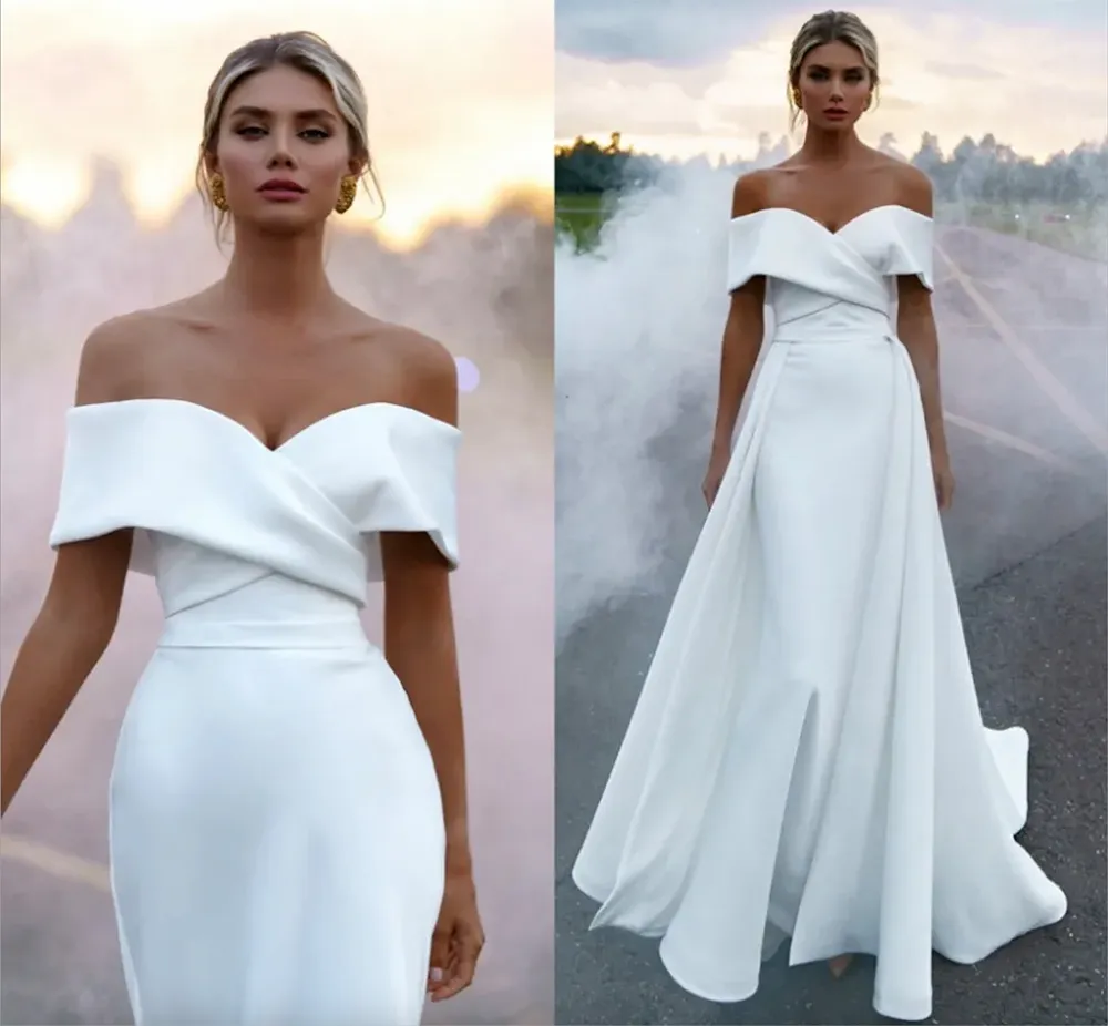 Abiti da sposa a sirene di vestidos morbidi abiti da sposa in raso dalla spalla abito da festa della principessa con gonna staccabile