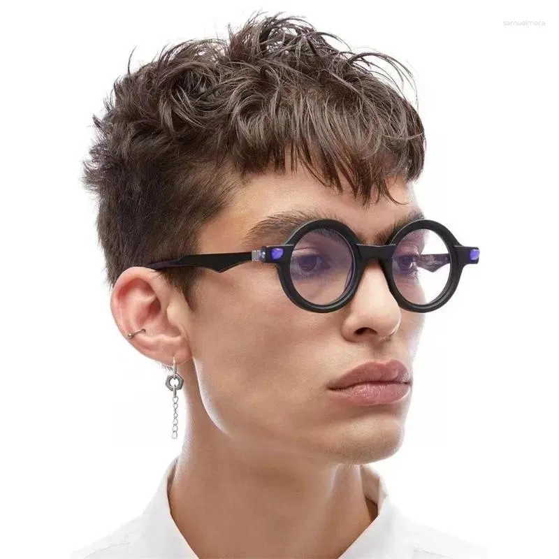 Zonnebril Maske Q7 Luxe Mode Vintage Unisex Dikke Acetaat Rondheid Designer Handgemaakte Optische Bril 3A Topkwaliteit