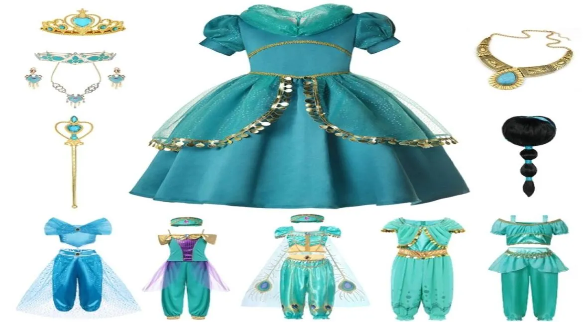 Jasmine Dress UP Aladdin Prinses Meisje Fancy Kostuum voor Kinderen Baby Halloween Cosplay Feestkleding Verjaardagscadeau 2205192806955