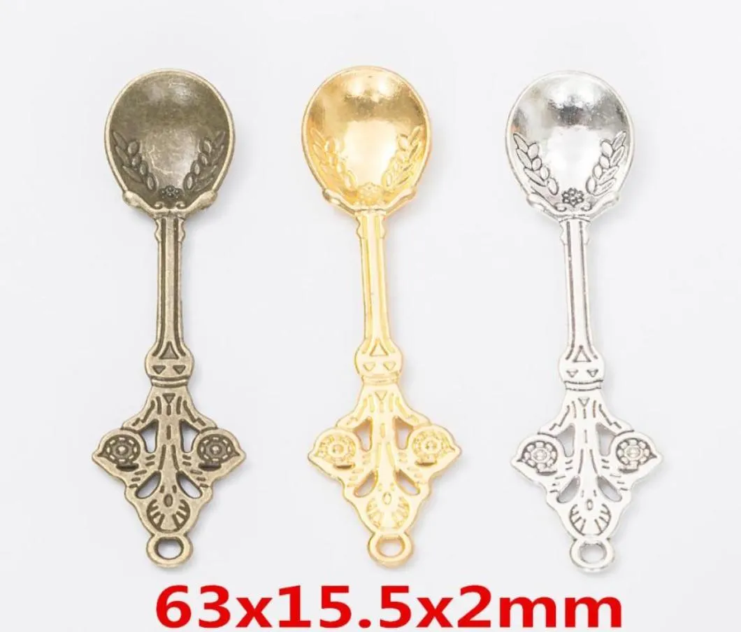 30 pièces 6315MM Vintage couleur argent or cuillère charmes antique bronze cuillère pendentif pour bracelet boucle d'oreille collier bijoux à bricoler soi-même 1817290