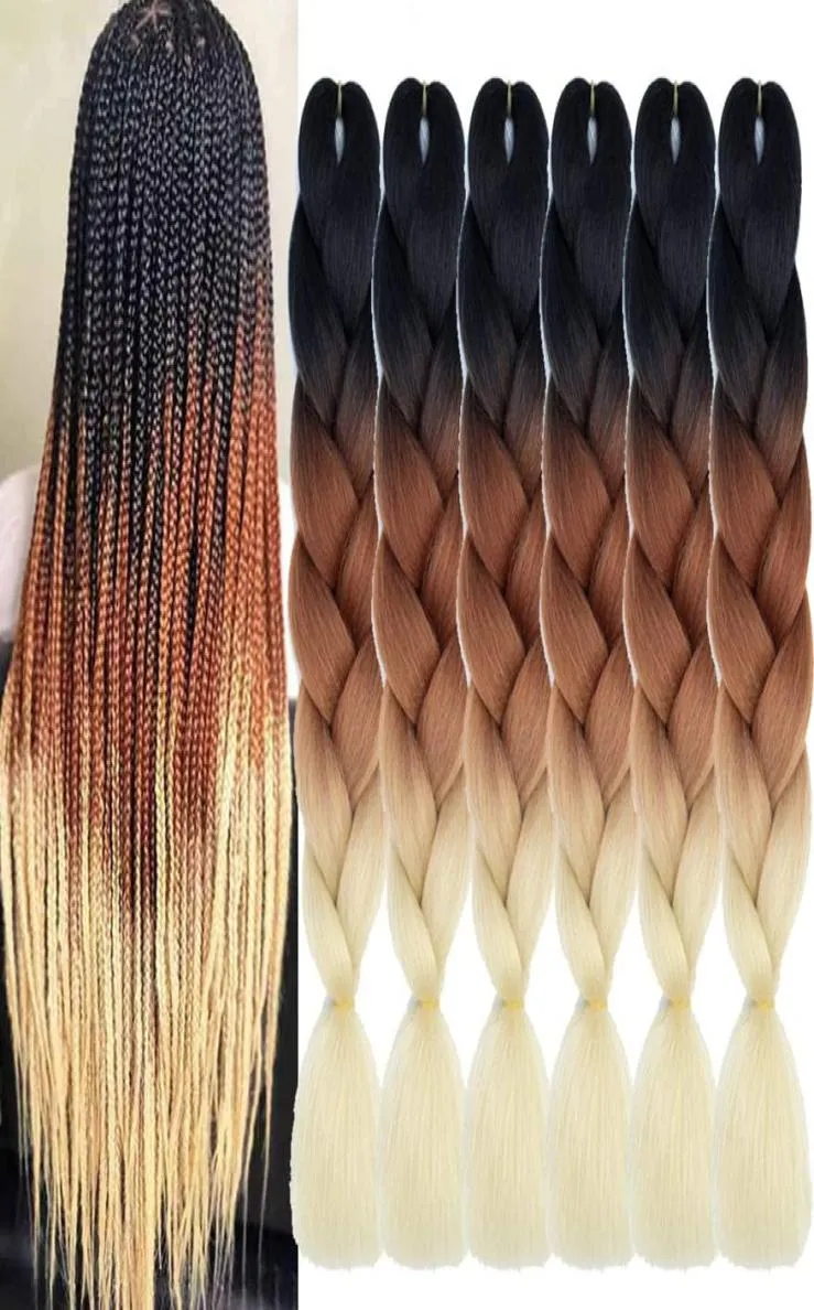 Lans tressage Extensions de cheveux Bundle Jumbo tresses pour boîte Crochet haute température fibre synthétique trois couleurs femmes 24 pouces 1009097565