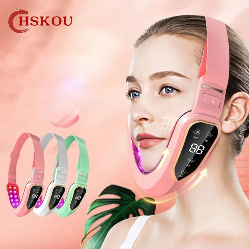 HSKOU LIFTING ENHET LED PON THAPY SLANDING vibration Massager dubbel haka V-formad kindlyft ansikte 231225