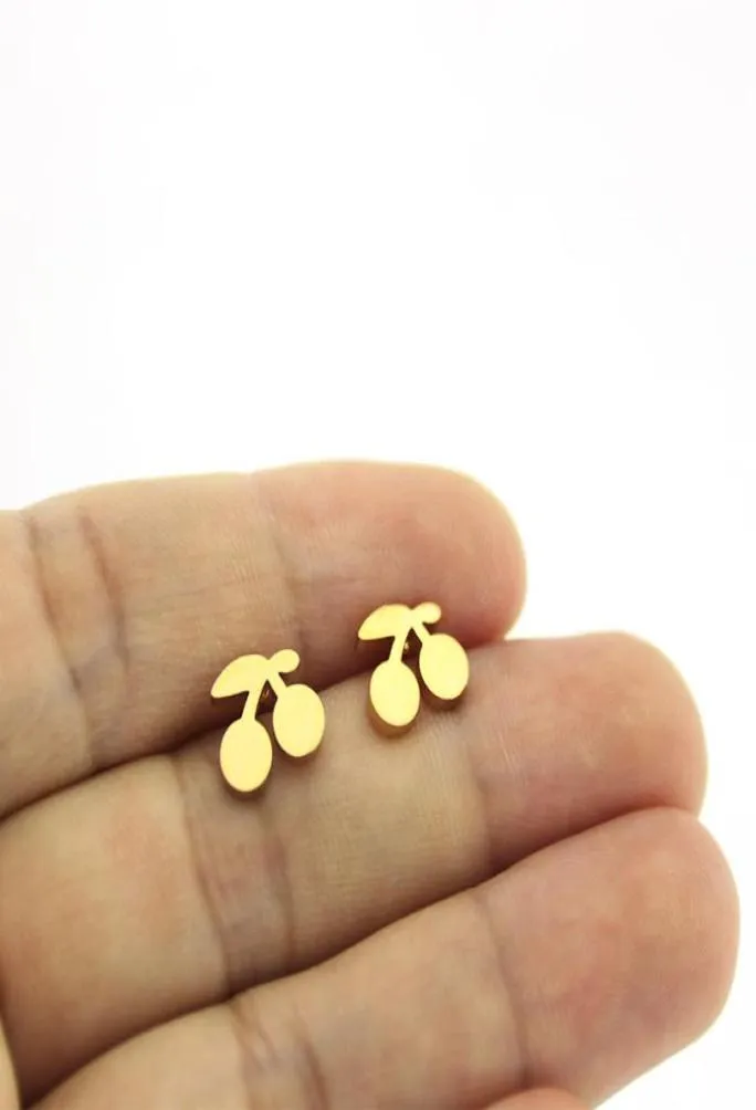 Everfast New 도착 Tiny Cute Cherry Earrings 스테인레스 스틸 이어링 황금 과일 이어 스터드 여성 어린이 여자 쥬얼리 크리스마스 선물 T9713612