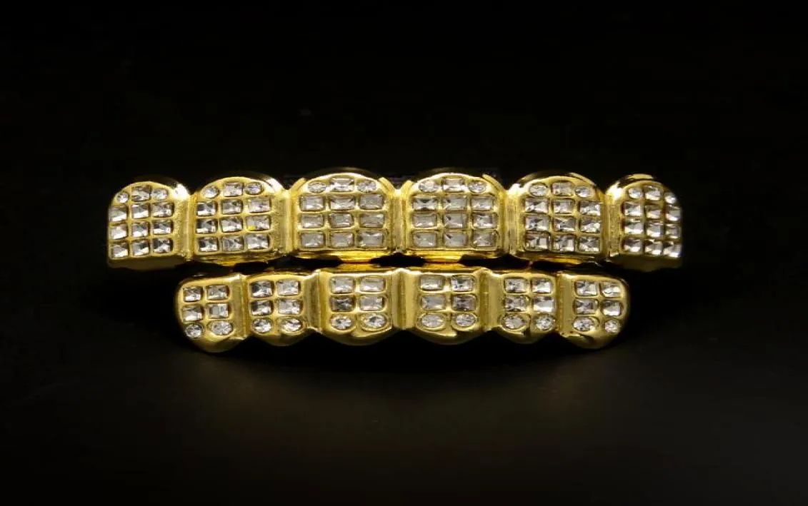 Tillverkare Real Gold Grillz Grills Insert Diamond Denture With Gold Hip Hop Jewelry Teeth Set5223391