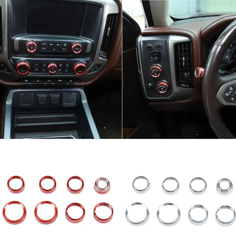 Tillbehör Aluminiumlegering CAR Center Kontroll Switch Knob Trim Ring för Chevrolet Silverado 20142018 Auto Interiörstillbehör