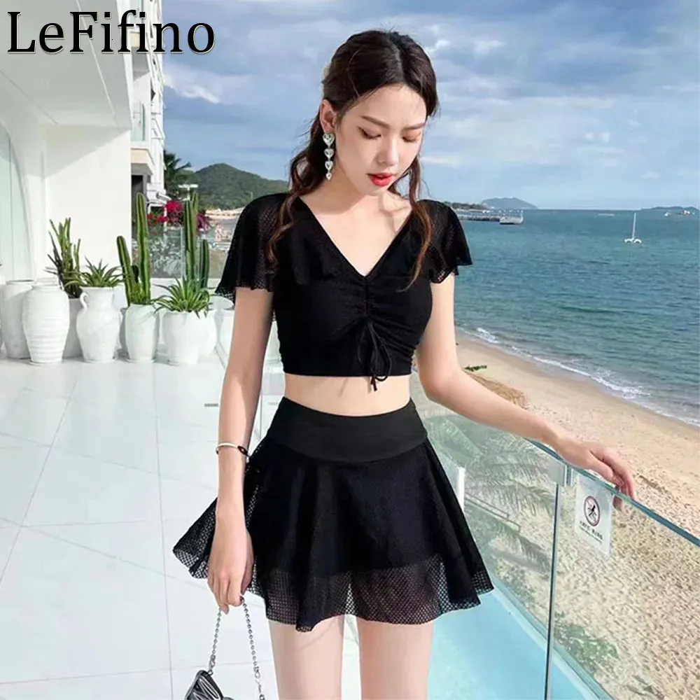 Moda de verano Sexy estilo japonés y coreano falda de cuerpo dividido traje de baño de mujer conservador delgado estudiante primavera Bikini 231225