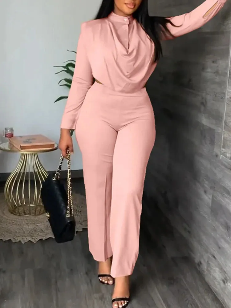 Sexy Off Waist Long Sleeve Shirt Trousers Office Lady Spring Summer Fashion Elegant Solid Pants Two Piece Set Women Outfit 231225