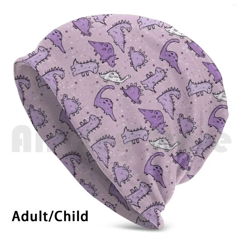 Berets Pale Pink Purple Dinosaur Pattern Hat Cute