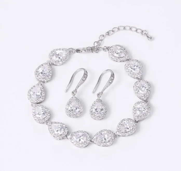 Earrings Necklace WEIMANJINGDIAN Teardrop Cubic Zirconia CZ Crystal Wedding Bracelet And Earring Bridal Jewelry Set Bridesmaid G7644128