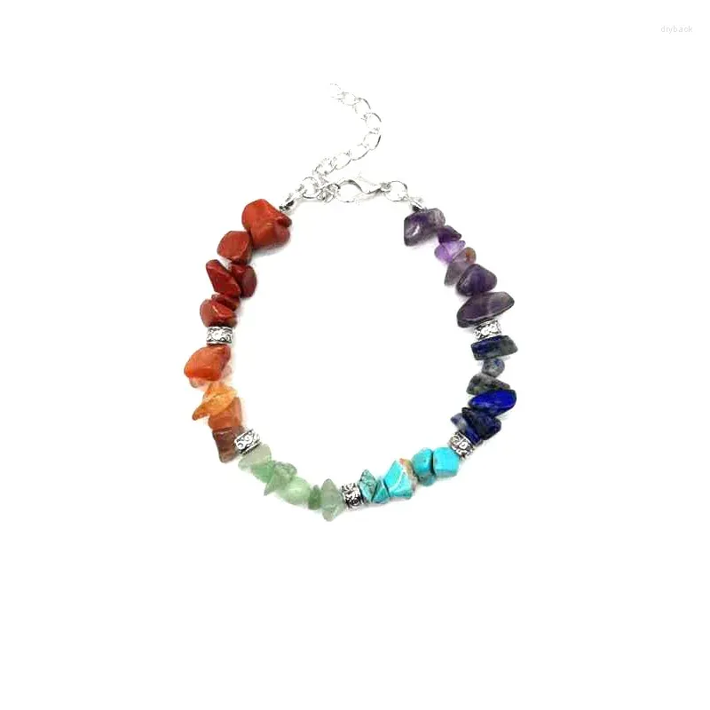 Link Bracelets Lucky Sonny 7 Chakra Reiki Women Chain Lobster Clasp Healing Balance Natural Chip Stone Beads Meditation Rainbow