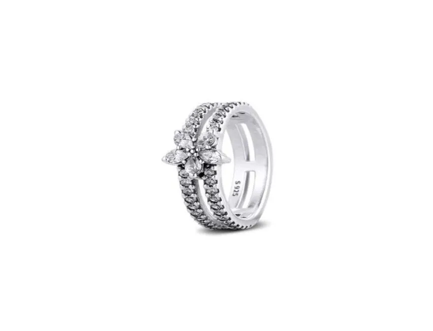 Bagues en argent Sterling 925 véritable pour femmes, Double anneau de flocon de neige scintillant, bijoux de fiançailles, de mariage, cadeau de fête9327597