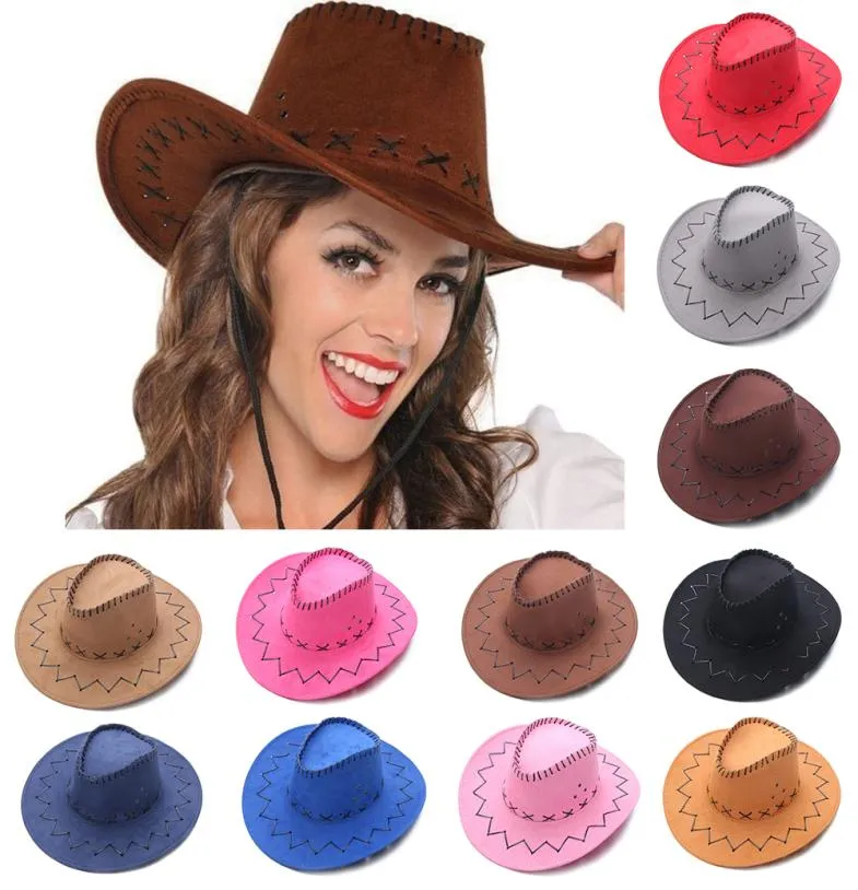 Mode Vintage Cowboyhoed Westerse Stijl Suède Brede Rand Jazzhoed Vilten Fedora Hoeden Verkleedaccessoire voor Mannen Dames9620227