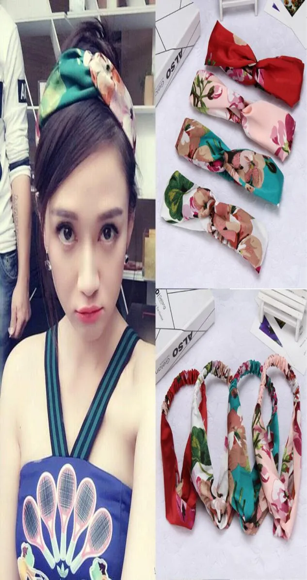 Korea Cross Hair Belt Chenjon Geranium Silk Headwear Loose Knot Hårtillbehör Floral Patchwork Elastic Hair Band1632416