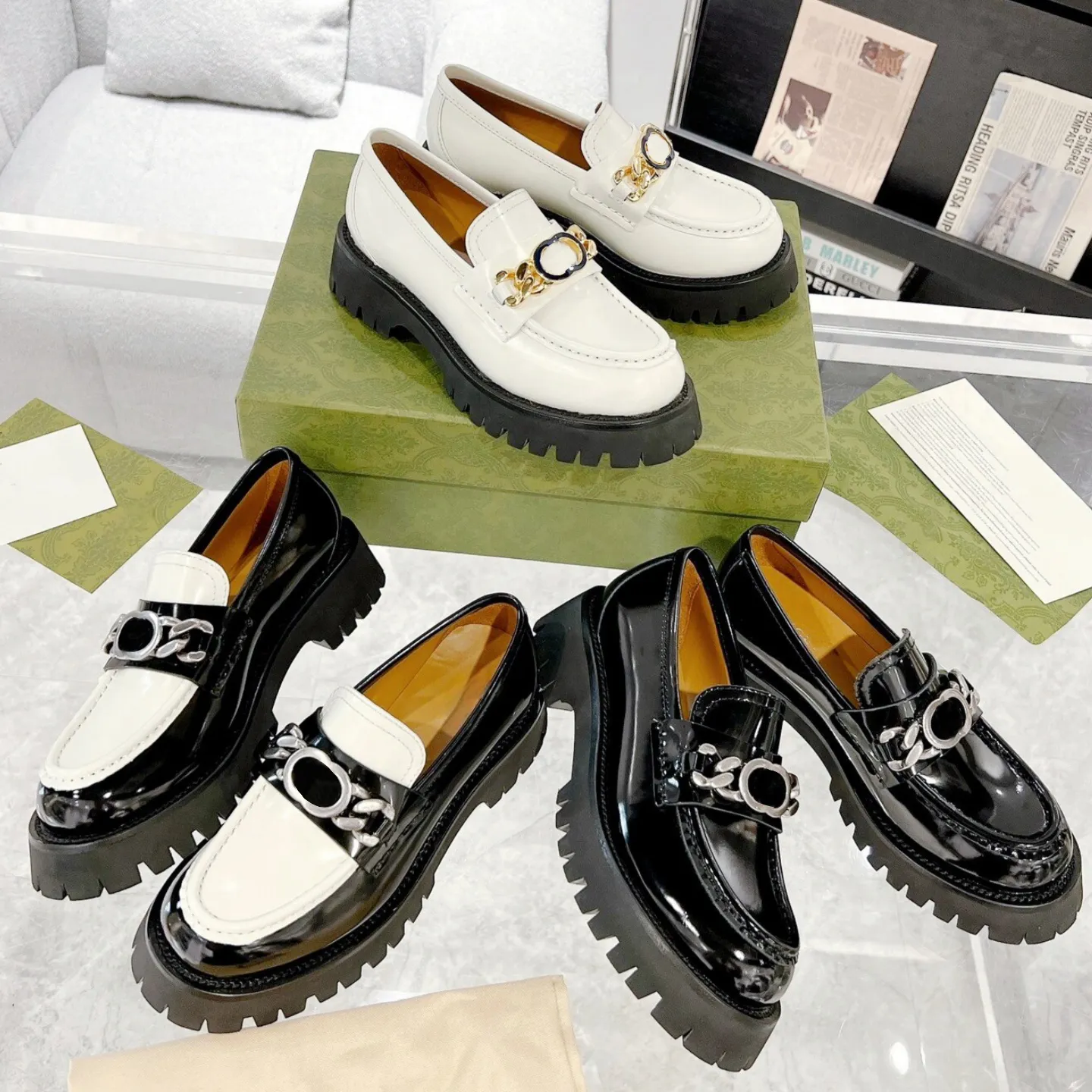 Designer Loafers Monolith Geborsteld Leer Dames Loafer Merk Metalen Gesp Dikke Hak Schoen Trouwjurk Kalfsleer Meerdere Stijl Enkele Schoenen