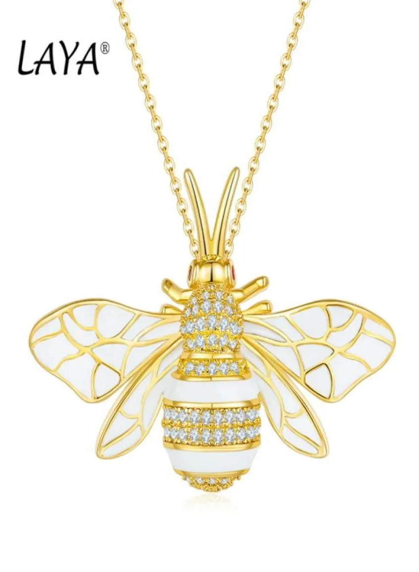 Laya 925 Srebrny Naszyjnik dla kobiet mody pszczoły ręcznie robione szkliwo aaaaa sześcienne Zwierzę Zwierzę