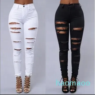 Jeans Heißer Verkauf Neue Sommer-Club-Stil Frauen Jeans zerrissene Löcher Mädchen Hosen Stretch-Stoff Schlanke Vintage-Boyfriend-Jeans für Frauen