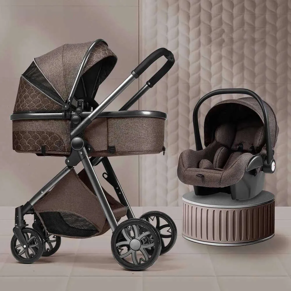 Poussettes # Poussette 3 en 1 High Landscape Cart Sit Can Lie Portable Poussette Bébé Berceau Porte-bébé Gratuit Q231117