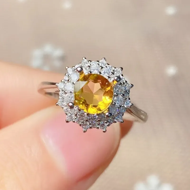 Bague classique en argent avec pierres précieuses, 6mm, 0,8 ct, en Citrine naturelle, pour un usage quotidien, bijoux en cristal jaune en argent 925