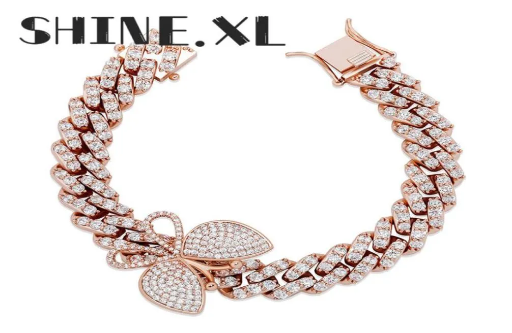 Hip Hop 12mm Micro Pave CZ Cuban Link Armband mit kleinem Schmetterling Knöchel Punk Miami Armbänder für Frauen Männer7629197