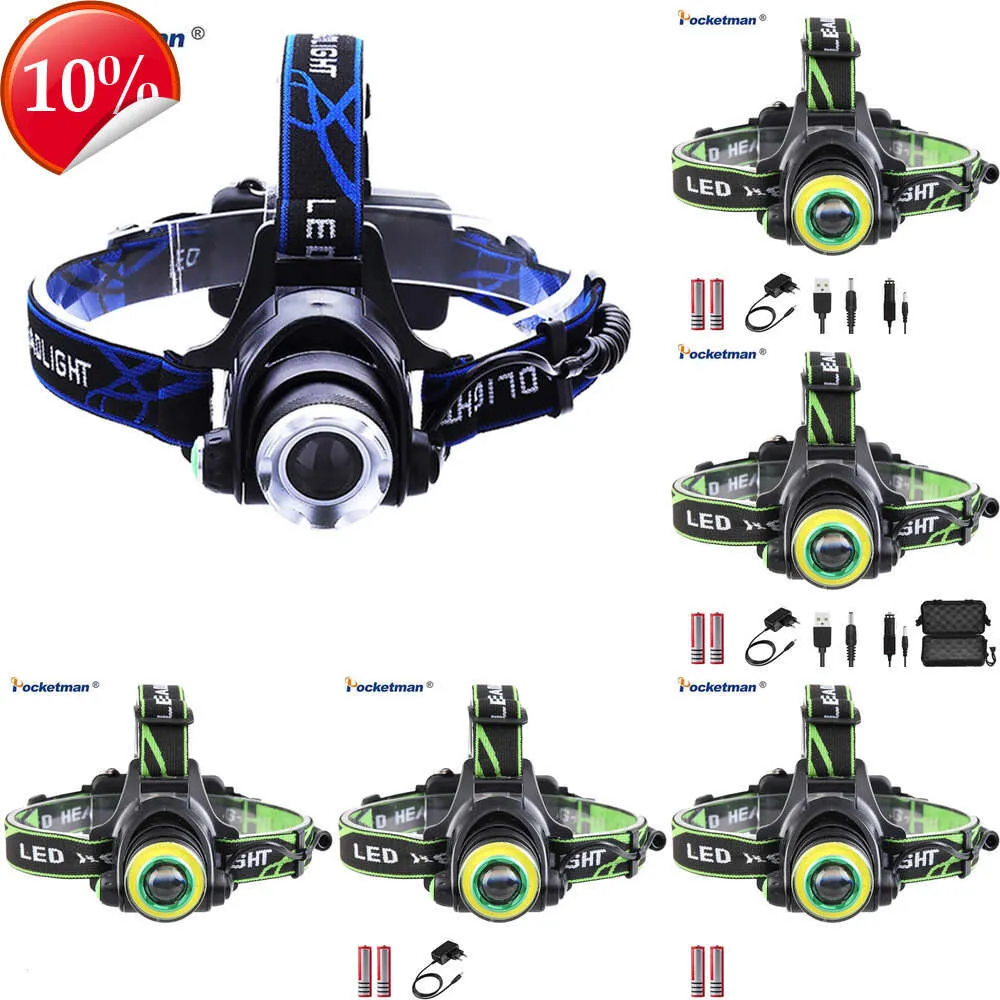 Yeni Farlar Güçlü LED+Cob Far Zoomable Far Dış Mekan Su Geçirmez Kafa Kampı Kafa Kafası El Flashlight Süper Parlak Kafa Işığı