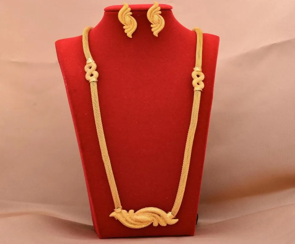 Boucles d'oreilles collier Dubai plaqué or 24K ensembles de Bijoux de créateur cadeaux de mariée de mariage ensemble de Bijoux pour femmes 6368546