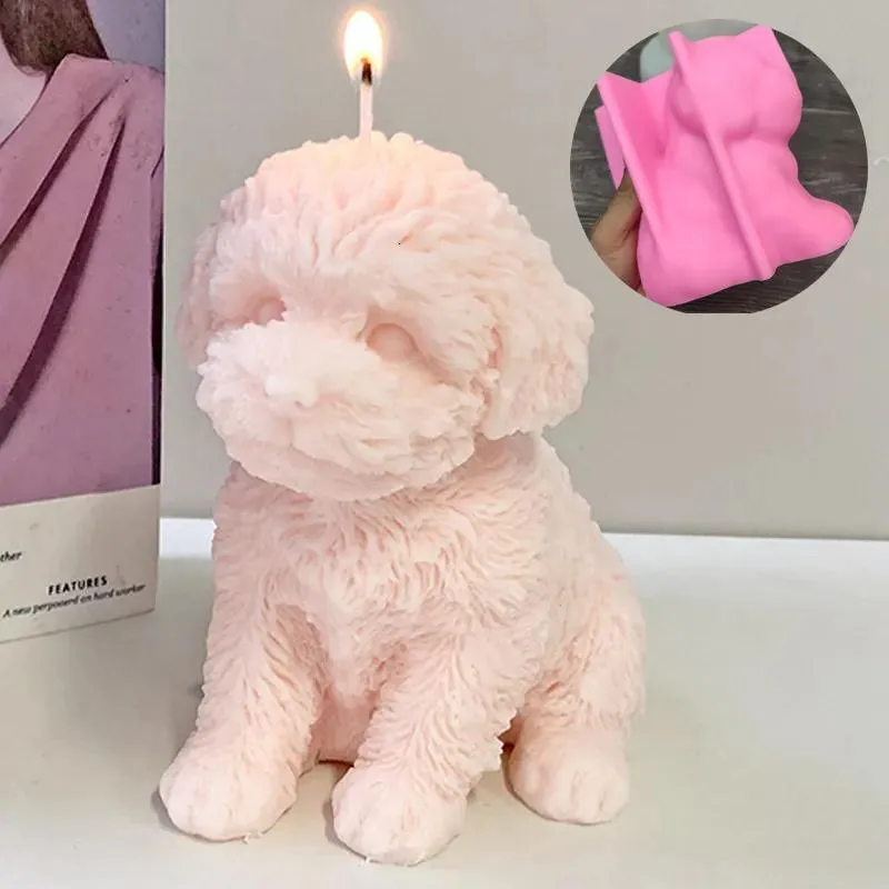 Bougies Bougies Grand Chien En Peluche Silicone Bougie Moule Belle Animal De Compagnie Gypse Résine Savon Glace Chocolat Cuisson Moule Décor À La Maison Ornement Gi