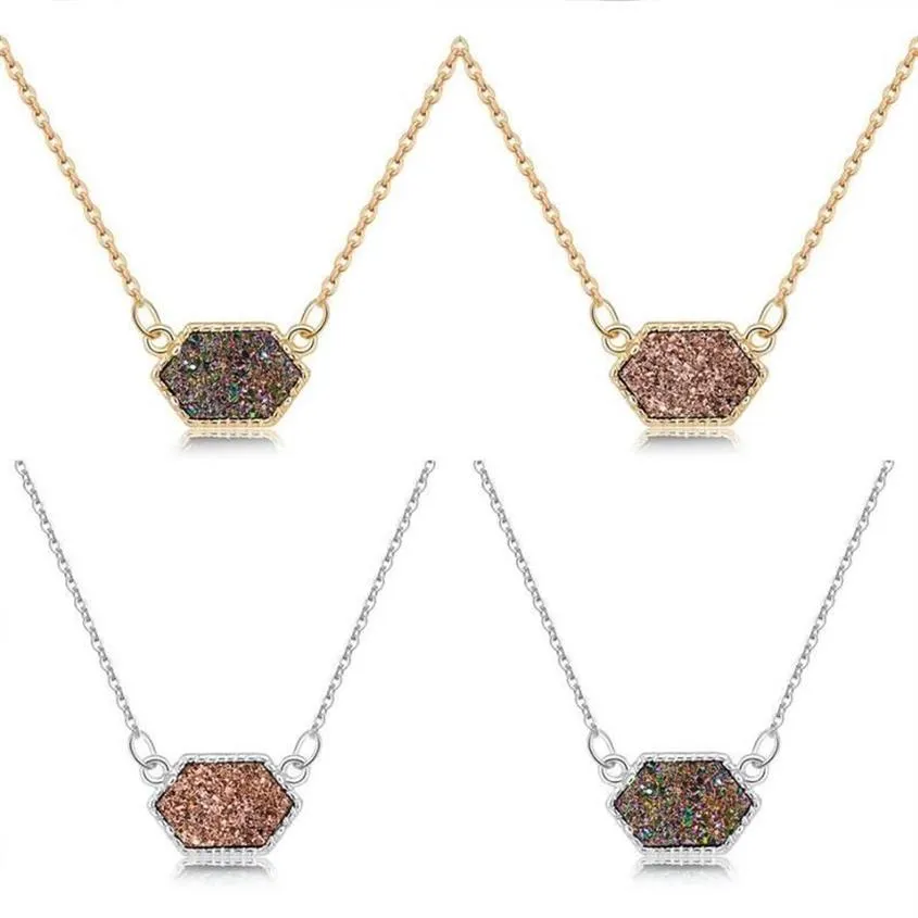 Pendant Necklaces Druzy Drusy Necklace Fashion Oval Resin Faux Stone Gold Silver Plated Brand Jewelry For Women Girls234V