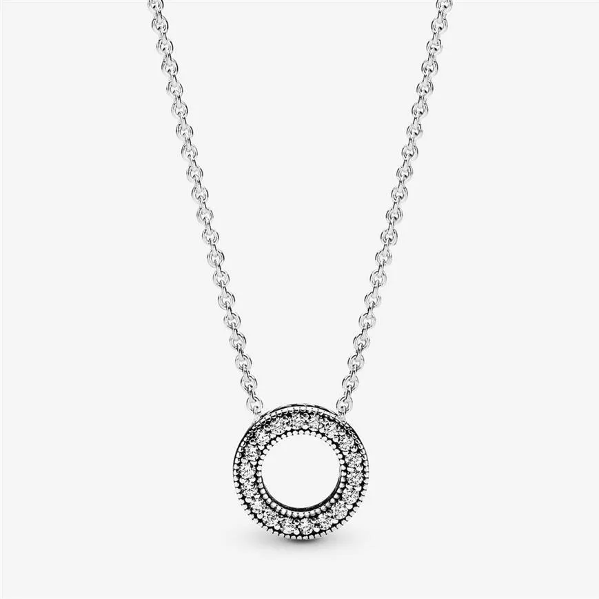 100% 925 Sterling Silver Logo Pave Circle Collier Necklace Fashion Women Wedding Egagement Jewelry Accessories249e