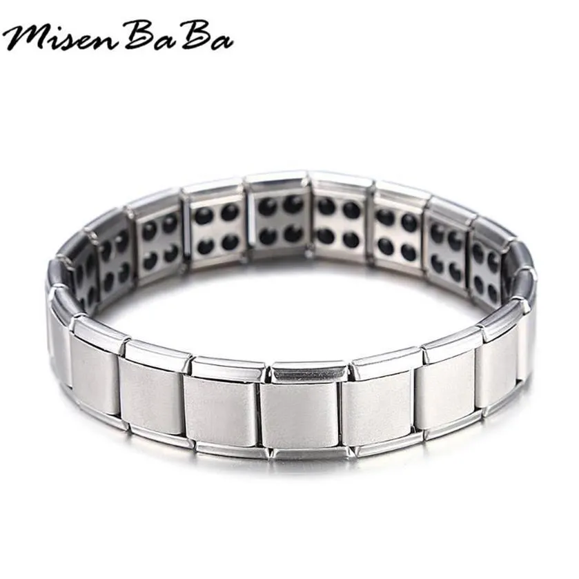 Magnetiska armband Rostfritt stål Elastiskt hälsoeffektivt energibalans Tourmaline Germanium Armband Bangle For Women Men smycken gåva244i