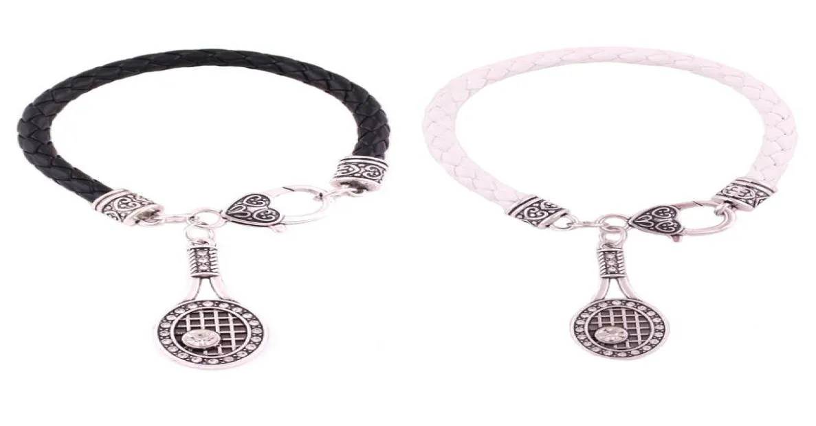 Infinity Love Crystal Tennis Racket With Ball Charm Pendent Bracelets Christmas Gifts Women Fashion Black White Leather Bracelets 6874275