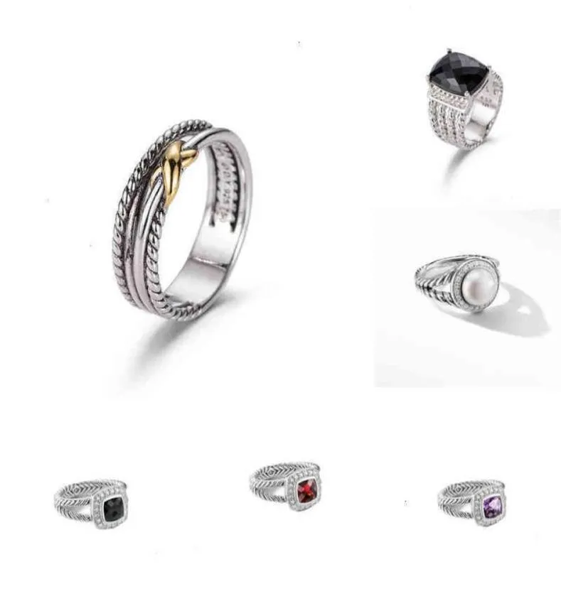 Кольца Dy Twisted, двухцветное кольцо, женское модное кольцо с платиновым покрытием, черное, тайское, серебряное, хит продаж, ювелирные изделия6021473