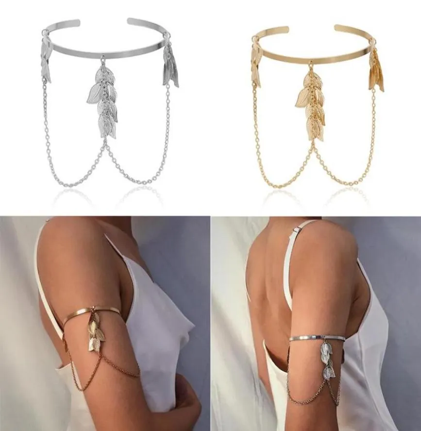 Bangle Arm Chain Retro Boho Leaves Upper Cuff Armband Slave Bracelet Jewelry Bracelete De Esqueleto Pulseras6471059