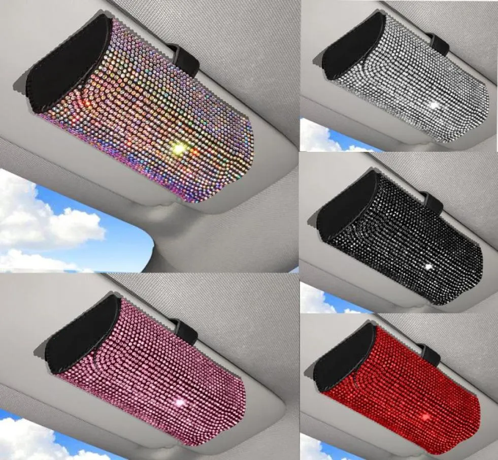 Другие аксессуары для интерьера Rhinestone Car Glasses Case Коробка для хранения солнцезащитных очков 7 цветов Crystal Auto Sun Visor Organizer Holder3090855