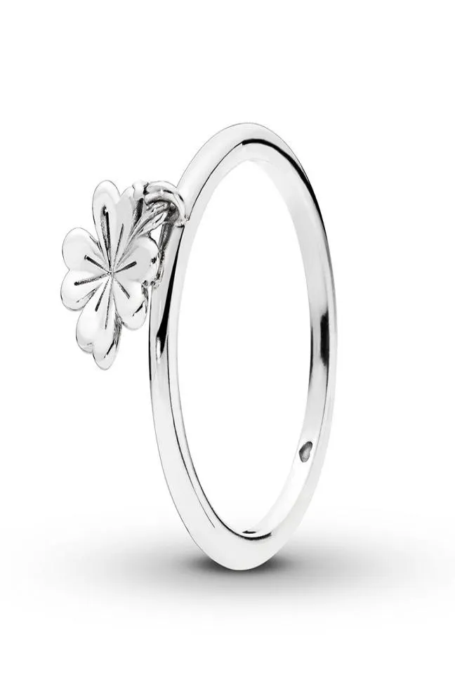 Autentisk 925 Sterling Silver Dangling Four Leaf Clover Ring med logotyp och original presentförpackning Lyxiga designer smycken kvinnor ringar4441332