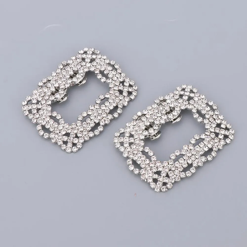 2x Crystal Sparkle Square Shoe Clips Wedding Bridal Accessories for Women