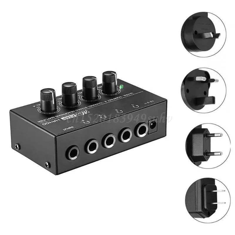 Amplificador HA400 Mini amplificador de auriculares estéreo de 4 canales con adaptador de corriente EE. UU./REINO UNIDO/UE/AU