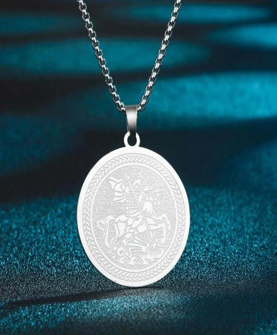 Pendanthalsband Saint George Halsband för män Kvinnor Warrior St George039S Dragon Medallion Charm Neck Chain Amulet Jewelrype1647904