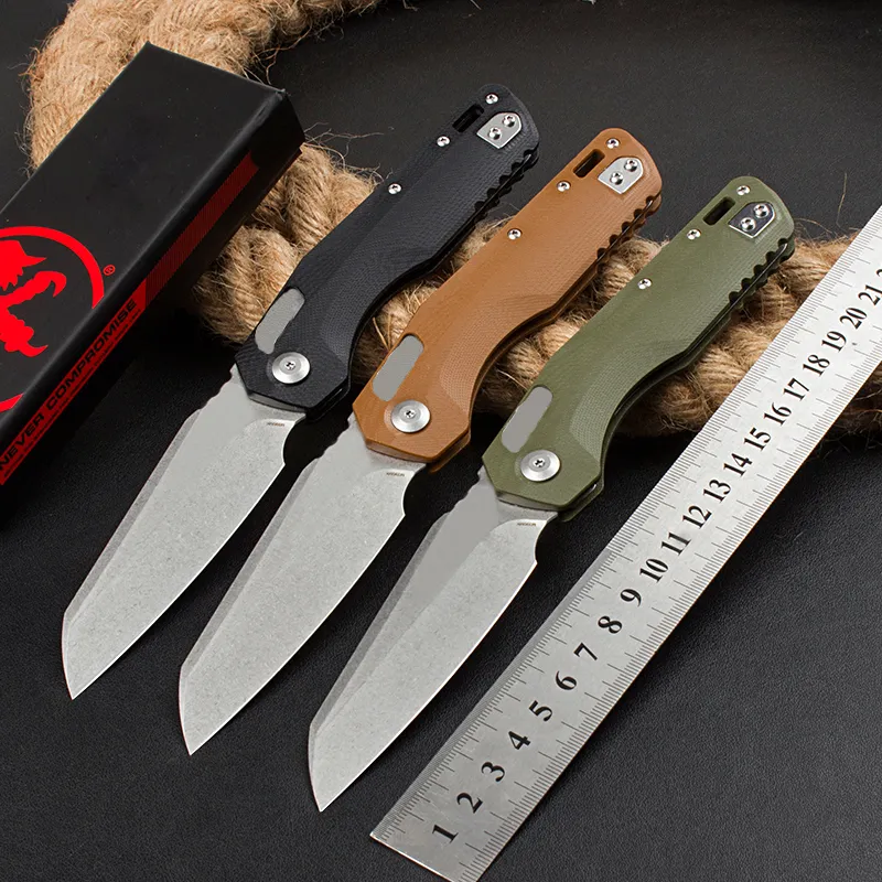 Micro Tech MSI Ram-Lok Manual Folding Knife 3,88 "Bohler M390MK Stonvaskad modifierad fårsfoot Plain Blade, G10-handtag,-210T-10Appmbk, Camping Outdoor Tactical Knives