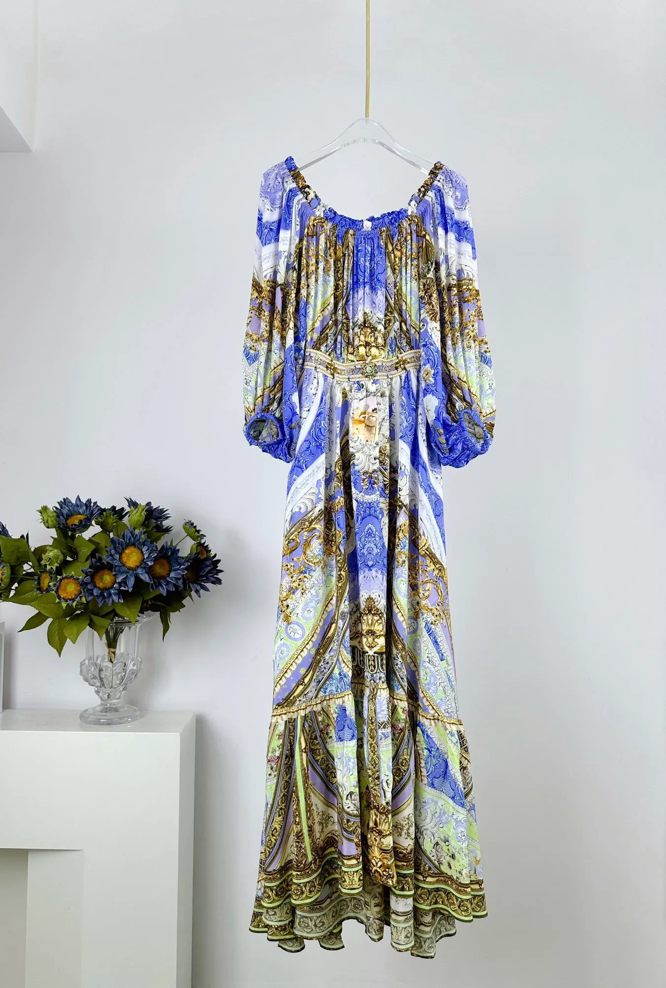 Silk Ankle-Length A-Line Dress with Lantern Sleeves and Crystal Floral  Print for Women from Dhgate Street Style Dresses - price 230.06