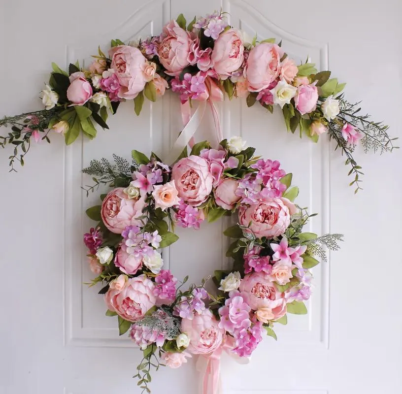 Wreaths Artificial Fake Flowers Penoy Wreath Door Hanging Wall Garland Silk Flowers Floral for Christmas Home Wedding Party Decoration