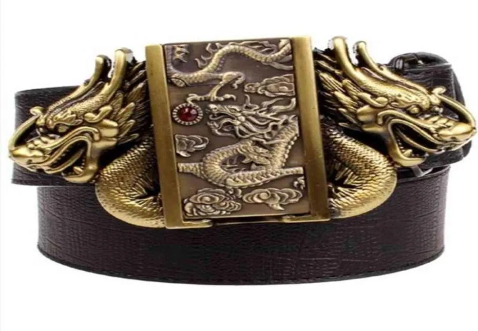 Briquet de ceinture en cuir véritable Double Dragon, boucle de plaque métallique pour société commerciale Zippo 98676732773969