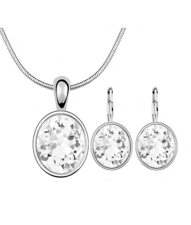 Cristal branco redondo de elementos rovski moda círculo pingente colar brincos conjunto feminino jóias de casamento sets6561014