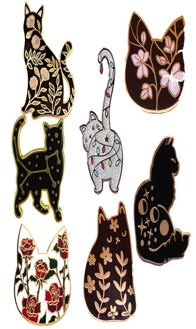 Pins Broschen Blume Katze Kitty Tier Haustier Liebhaber Geschenk Brosche Pins Emaille Metall Abzeichen Anstecknadel Jacken Modeschmuck Accessori3123522