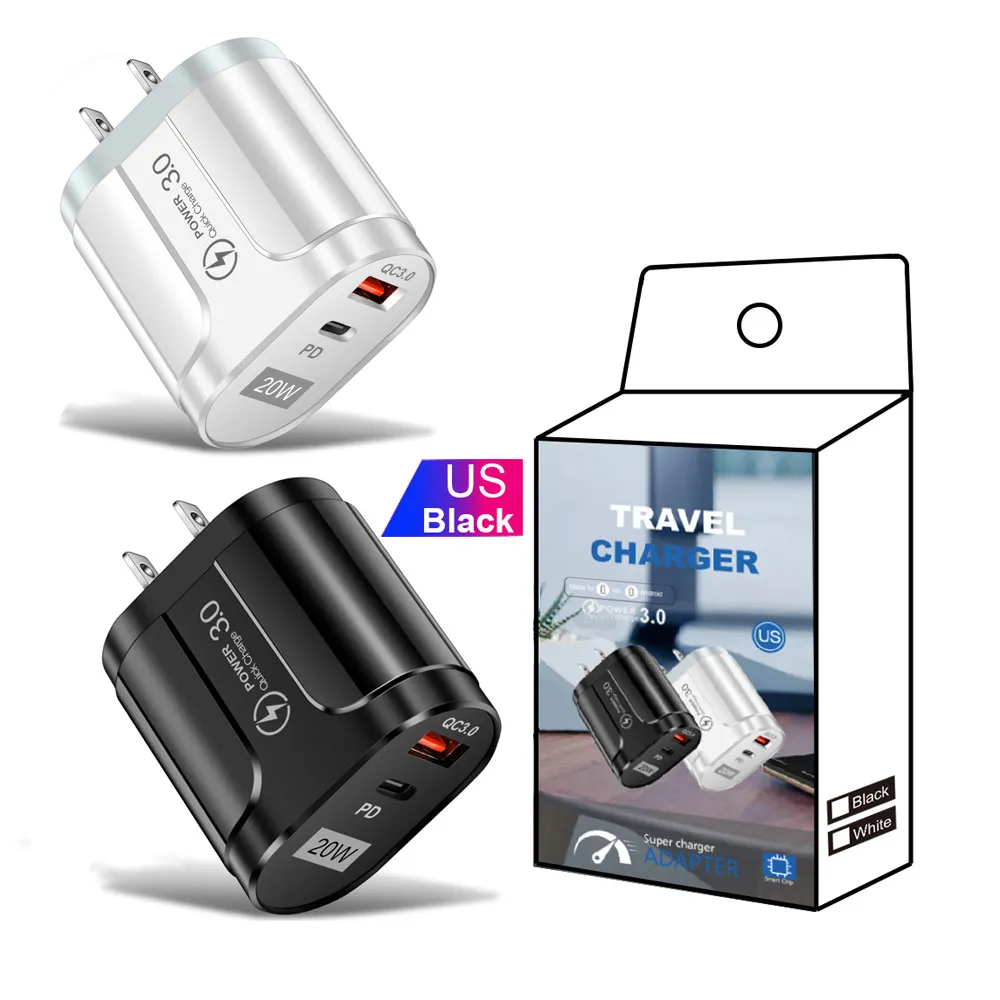 20W Dual Adapter Fast Charger QC3.0 PD Wall Charger Travel Power Plug for iPhone 15 samsung s24 s23 s22 phone