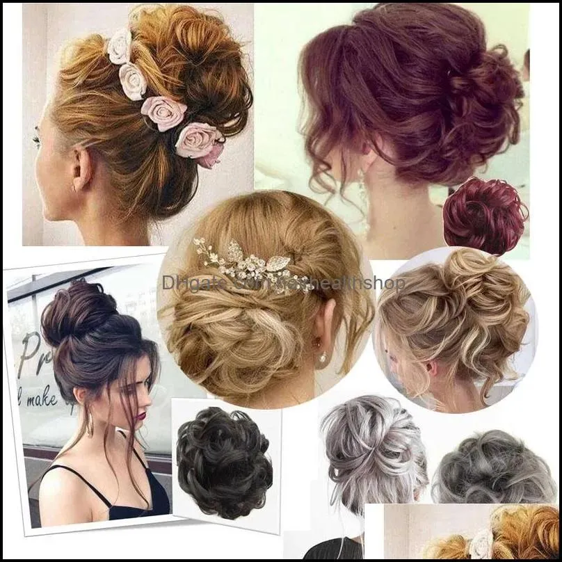 Chignons Chignons Elastic Chignon Hairpiece Curly Messy Bun Mix Gray Natural Synthetic Hair Extension Chic And Trendy Drop Delivery Product